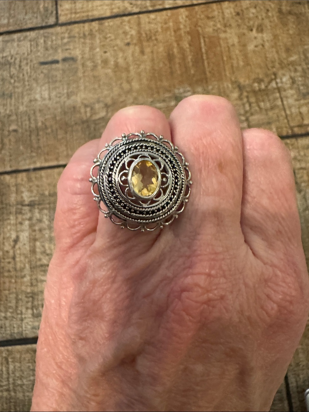 Sterling Silver Filigree Ring with Citrine Accent - Yellow Gemstone - Picture 5 of 5